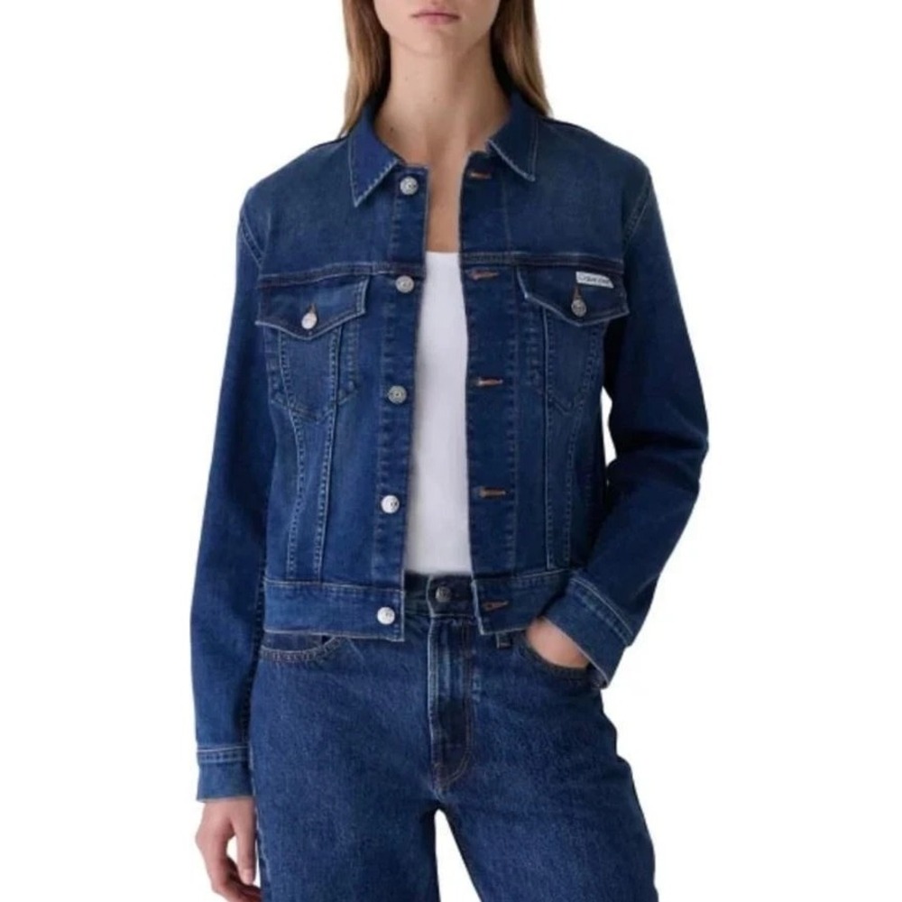 Calvin Klein Women's Button Up Denim Classic Trucker Jacket, Blue, Medium, New